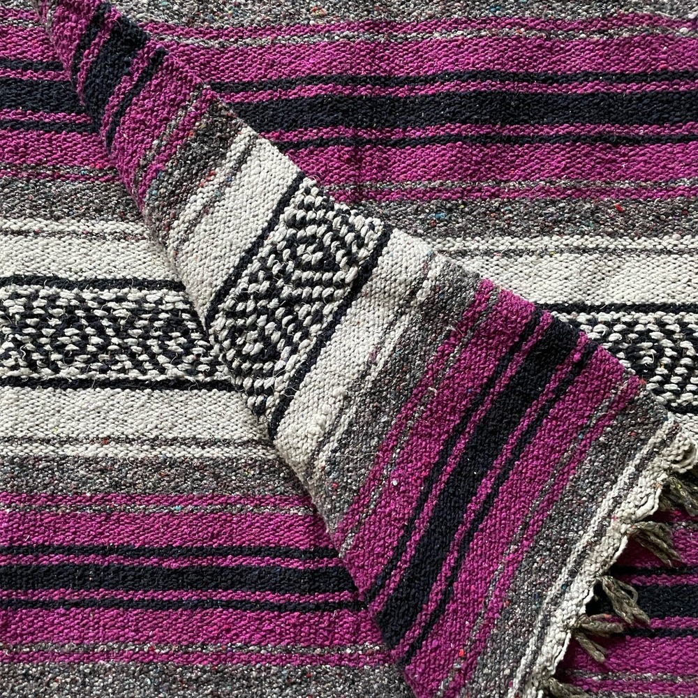 MEXICAN Blanket Serape Baja Throw Rug Purple Navy Boho Western Decor 68" x 45"